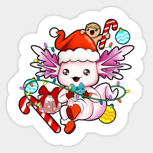 With gingerbread man and hat - Axolotl Christmas Sticker